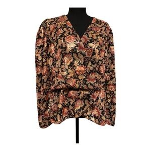 Express Red Gold & Black Floral Long Sleeve Blouse Sz XL PTP 23”
